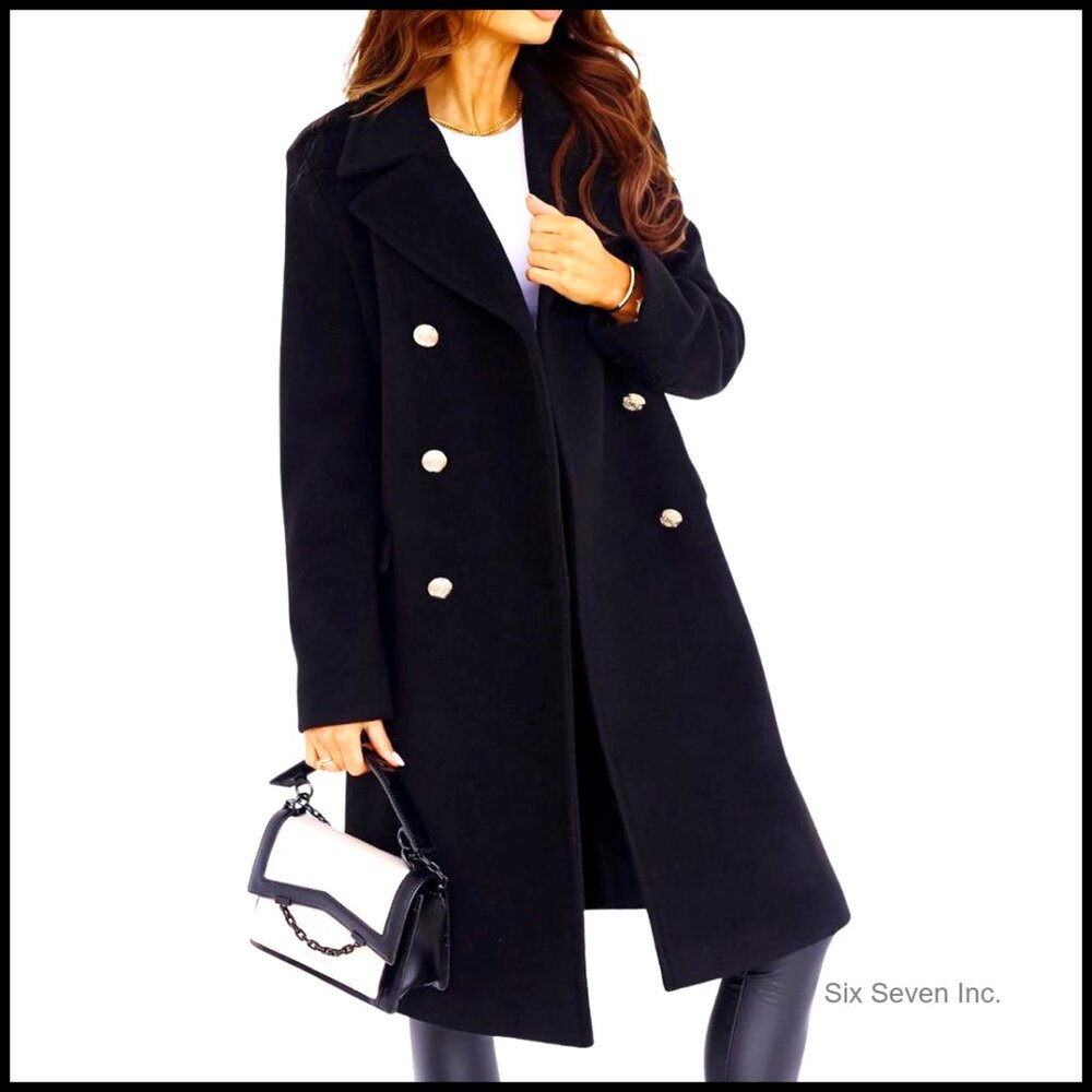 Wool Blend Long Trench Coat Double Breasted Winter Pea Coat Women's - Picture 1 of 7